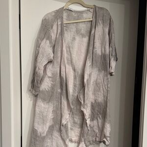 Gray Open Front Cardigan 100% linen